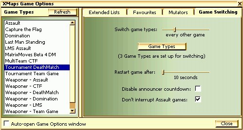 XMaps Game Options Game Switching Page