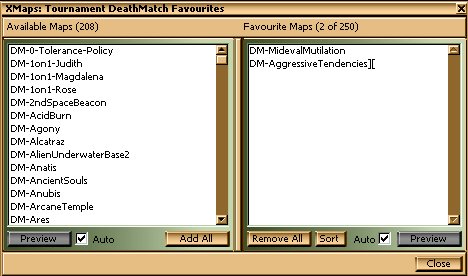 XMaps - Favourite Maps Setup Window