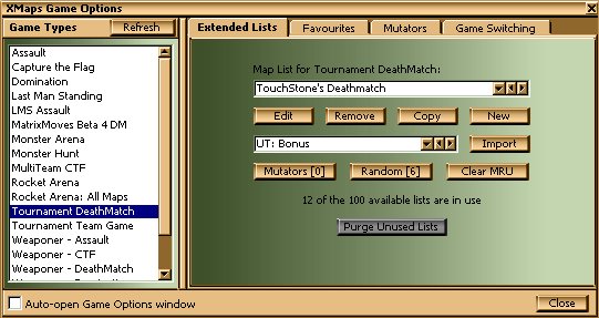 XMaps Game Options - Extended Map Lists Page