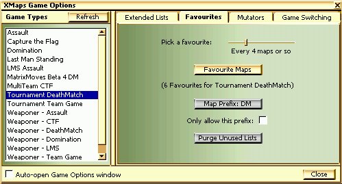 XMaps Game Options - Favourites Page