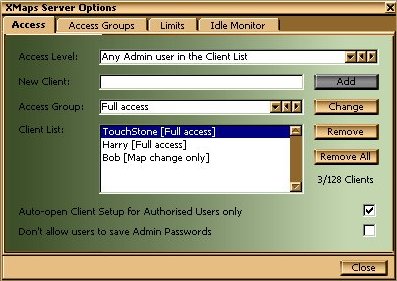 XMaps Server Options Window