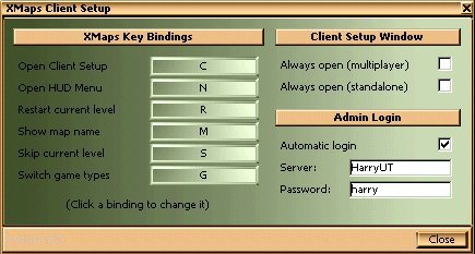 XMaps Client Setup Window