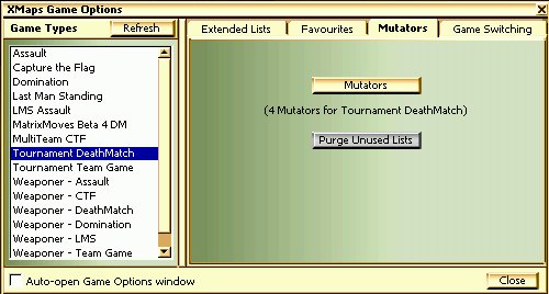 XMaps Game Options - Mutators Page